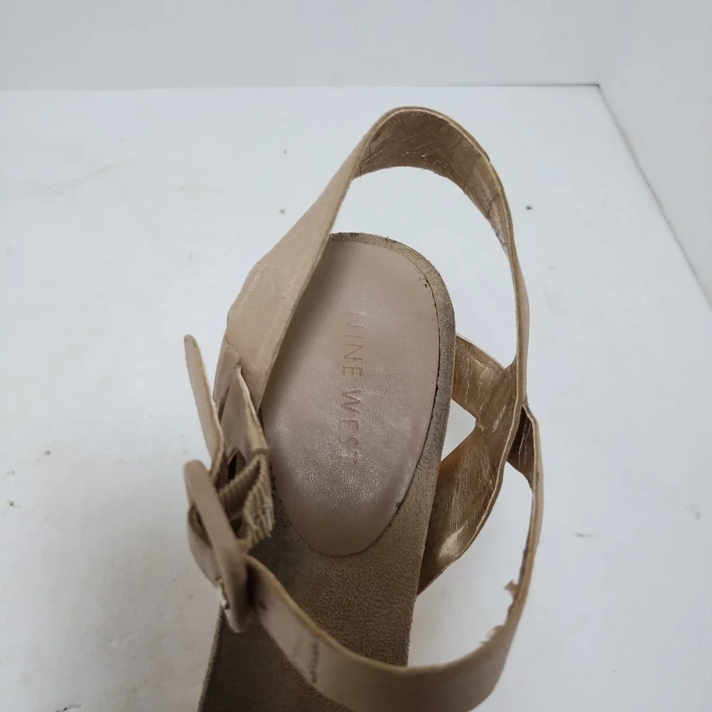 Nine West Womens Rhinestone Platform Cork Wedge Sandals Ankle‎ Strap Buckle 8 M